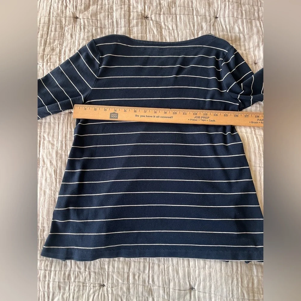 J.Jill Navy White Pinstripe 100% Pima Cotton Top Classic Comfortable XS Petite - Picture 4 of 7